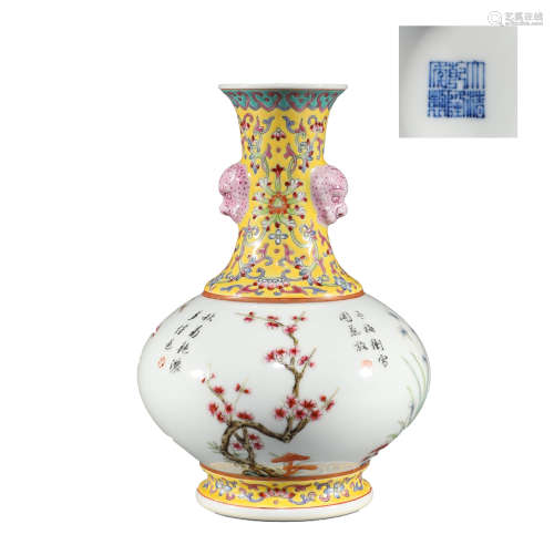 Qing Dynasty, pastel double ear bottle