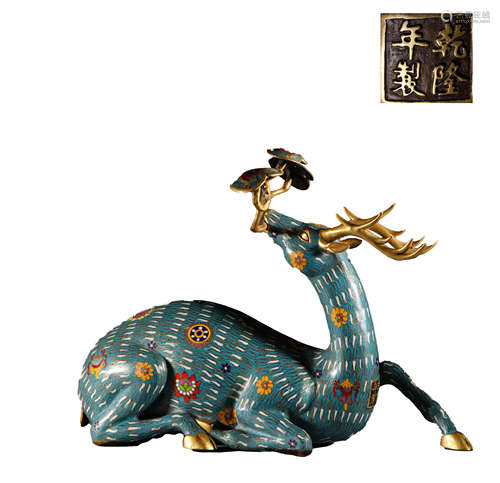 Qing Dynasty, copper embryo Cloisonne deer