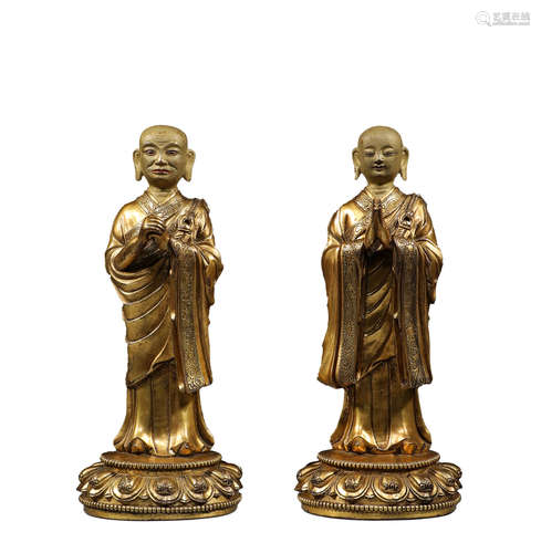 In the Qing Dynasty, bronze gilded ananga leaf statues