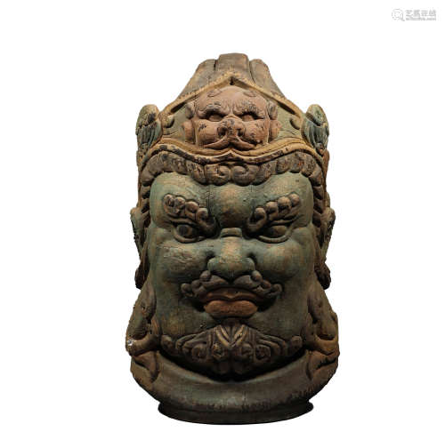 In ancient China, wooden painted Heavenly King Buddha head