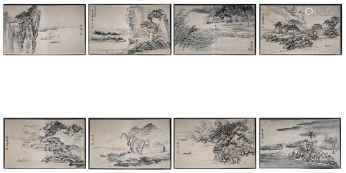 Huang Shen, ink painting album of Qing Dynasty, 8 open