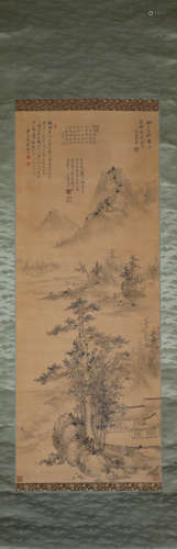 Wang Shimin, ink landscape, silk vertical axis