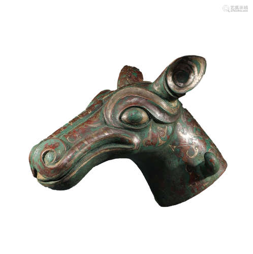 Ancient China, bronze inlaid with gold and silver animal hea...