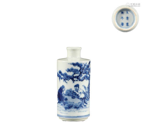 Qing Dynasty, blue and white character story, snuff bottle