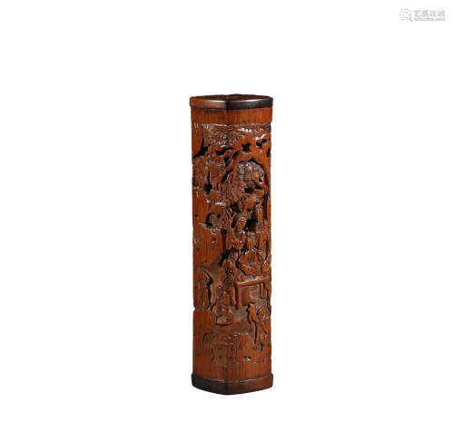 Qing Dynasty, bamboo carving character story incense tube