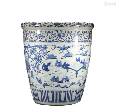 Qing Dynasty, blue and white figure story, silk VAT