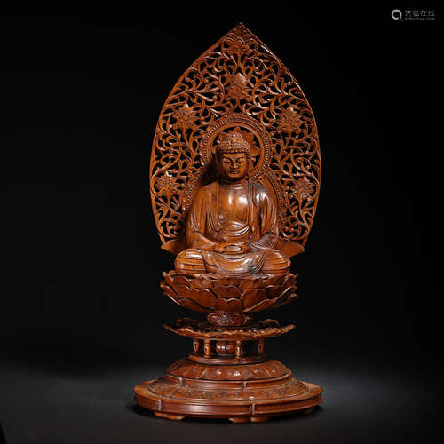 CHINESE QING DYNASTY BOXWOOD SEATED BUDDHA STATUE