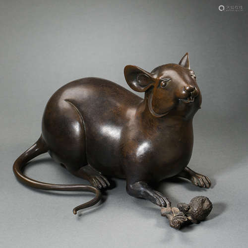 CHINESE QING DYNASTY BRONZE RAT