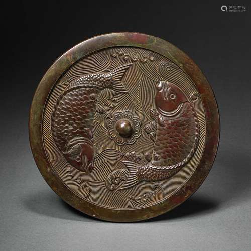 CHINESE SONG DYNASTY BRONZE DOUBLE FISH MIRROR