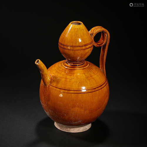 CHINESE LIAO DYNASTY YELLOW GLAZED GOURD POT