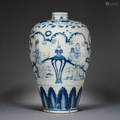 CHINESE QING DYNASTY BLUE AND WHITE PLUM VASE