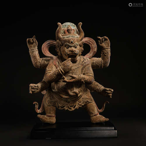 CHINESE MING DYNASTY DAWEI DE WOODCARVING BUDDHA STANDING ST...