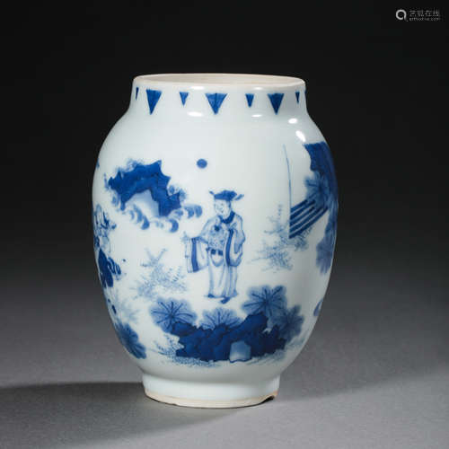 CHINESE QING DYNASTY BLUE AND WHITE CHARACTER JAR