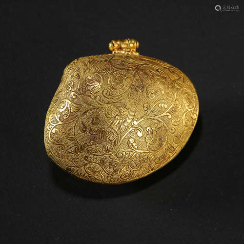 CHINESE TANG DYNASTY PURE GOLD SHELL BOX