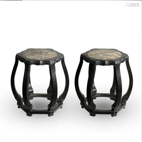 A PAIR OF CHINESE SANDALWOOD STOOLS