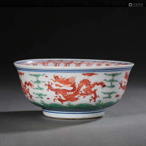 CHINESE QING DYNASTY WHITE GLAZED WITH  RED DRAGON PATTERN B...