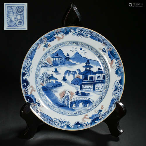 CHINESE QING DYNASTY BLUE AND WHITE PLATE