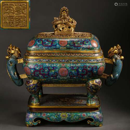 CHINESE QING DYNASTY CLOISONNE COPPER GILT INCENSE BURNER