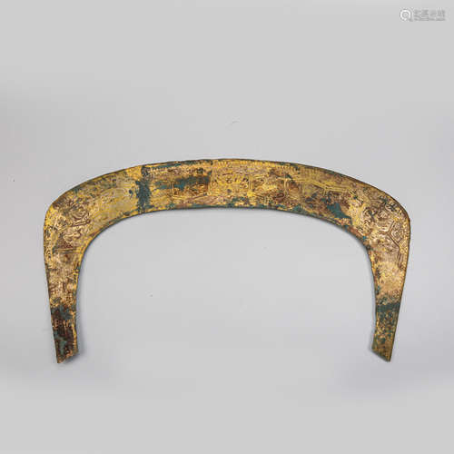 CHINESE TANG DYNASTY GILT BRONZE INLAID WITH GOLD AND SILVER...