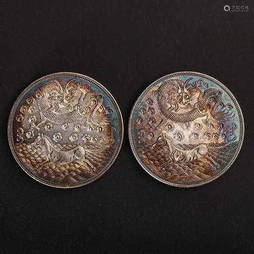 TWO MODERN CHINESE PURE SILVER COINS