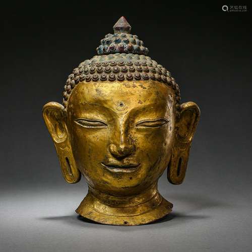 CHINESE MING DYNASTY GILT BRONZE BUDDHA HEAD