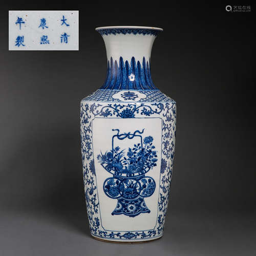 BLUE AND WHITE OPEN-TOP VASE, THE KANGXI PERIOD OF THE QING ...