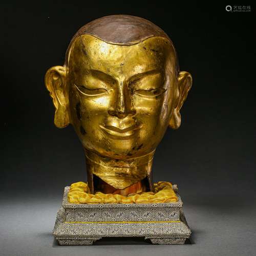 CHINESE MING DYNASTY GILT BRONZE BUDDHA HEAD