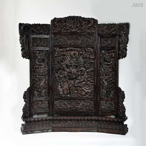 CHINESE QING DYNASTY RED SANDALWOOD SCREEN