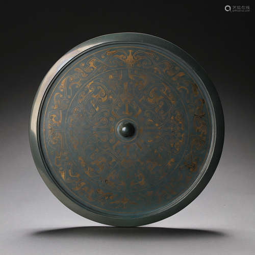 CHINESE TANG DYNASTY GILT BRONZE MIRROR