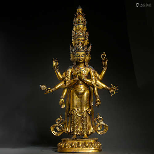 CHINESE QING DYNASTY GILT BRONZE STANDING BUDDHA STATUE