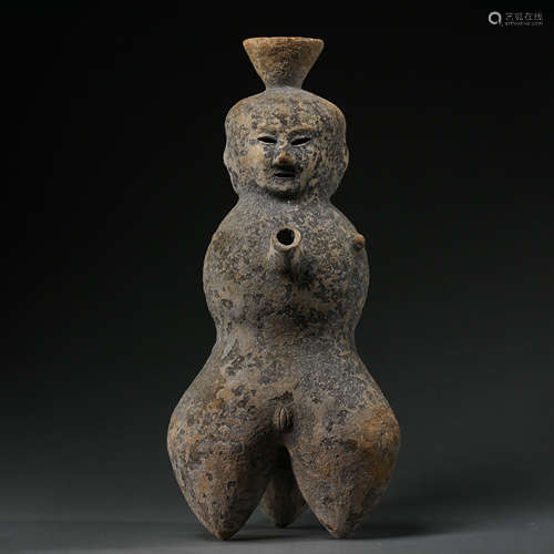 THREE-FACED POTTERY FIGURE, HONGSHAN CULTURE, CHINA