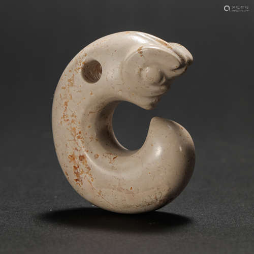 CHINA HONGSHAN CULTURE CHICKEN BONE WHITE PIG DRAGON