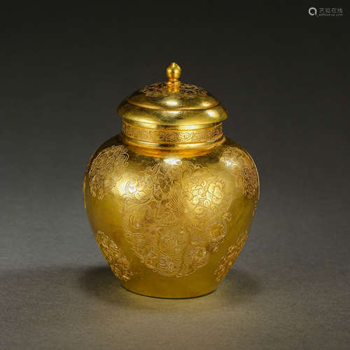 CHINESE TANG DYNASTY PURE GOLD JAR WITH LID