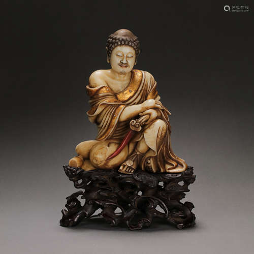 CHINESE QING DYNASTY SHOUSHAN STONE BUDDHA SEATED STATUE