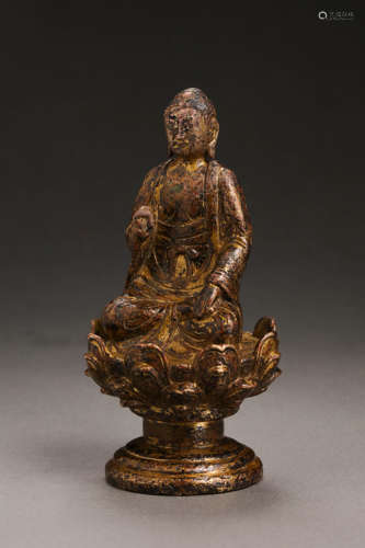 CHINESE LIAO DYNASTY GILT BRONZE BUDDHA STATUE