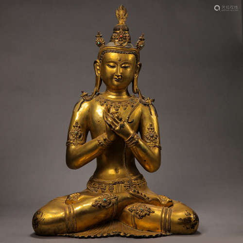 CHINESE MING DYNASTY GILT BRONZE SEATED BUDDHA STATUE