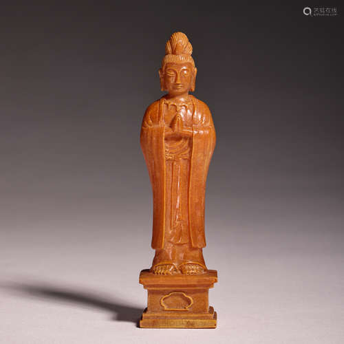 CHINA'S LIAO AND JIN DYNASTIES BEESWAX BUDDHA STANDING STATU...