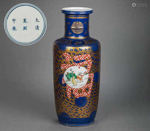 BLUE GLAZED WITH FU CHARACTER VASE IN KANGXI PERIOD OF QING ...