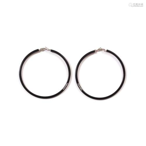 Black Chanel Logo Hoop Earrings, 2004