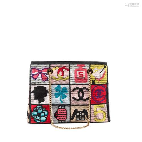 Multicolour Precious Symbols Needlepoint Shoulder Bag Gold H...