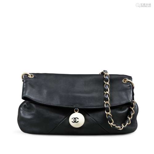 Black Lambskin Resin Logo 8 Ball Shoulder Bag Brushed Gold H...