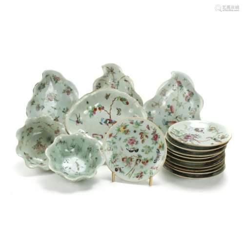CHINESE CELADON PORCELAIN SET, QING DYNASTY, 19TH
