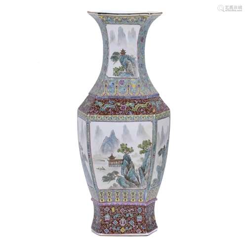 CHINESE HEXAGONAL VASE, 20TH CENTURY.