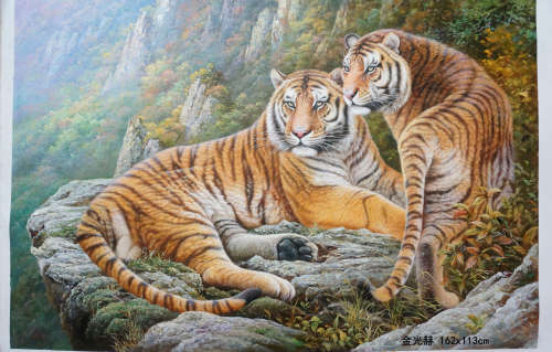Kim Kwang-hyuk Oil painting double tiger figure金光赫 油画双...