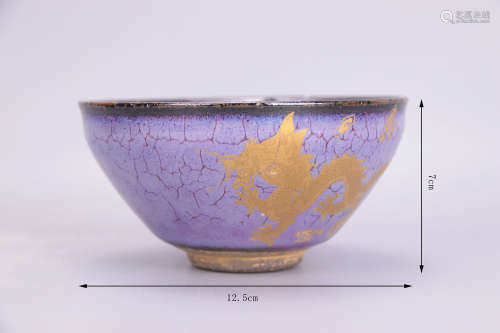 Porcelain jianzhan painted dragon and phoenix bowl瓷建盏 彩绘...