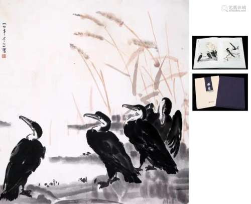CHINESE SCROLL PAINTING OF BIRD BY RIVER SIGNED BY XU
