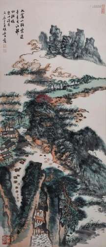 CHINESE SCROLL PAINTING OF MOUNTAIN VIEWS SIGNED BY LU
