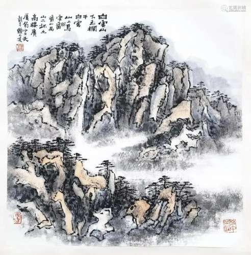 CHINESE SCROLL PAINTING OF MOUNTAIN VIEWS SIGNED BY LAI