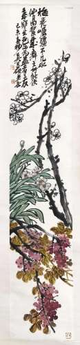 CHINESE SCROLL PAINTING OF ORCHID AND FLOWER SIGNED BY