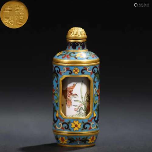 CHINESE CLOISONNE BIRD AND FLOWER SNUFF BOTTLE